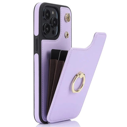 For iPhone 14 Pro Cell Phone Case PU Leather+TPU Anti-scratch Card Holder Kickstand Back Cover