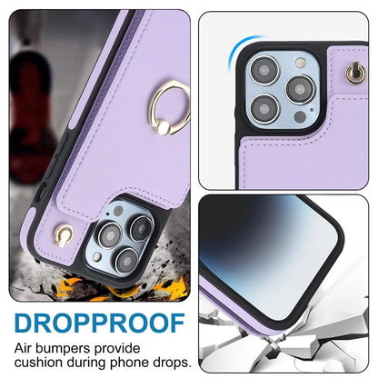 For iPhone 14 Pro Cell Phone Case PU Leather+TPU Anti-scratch Card Holder Kickstand Back Cover