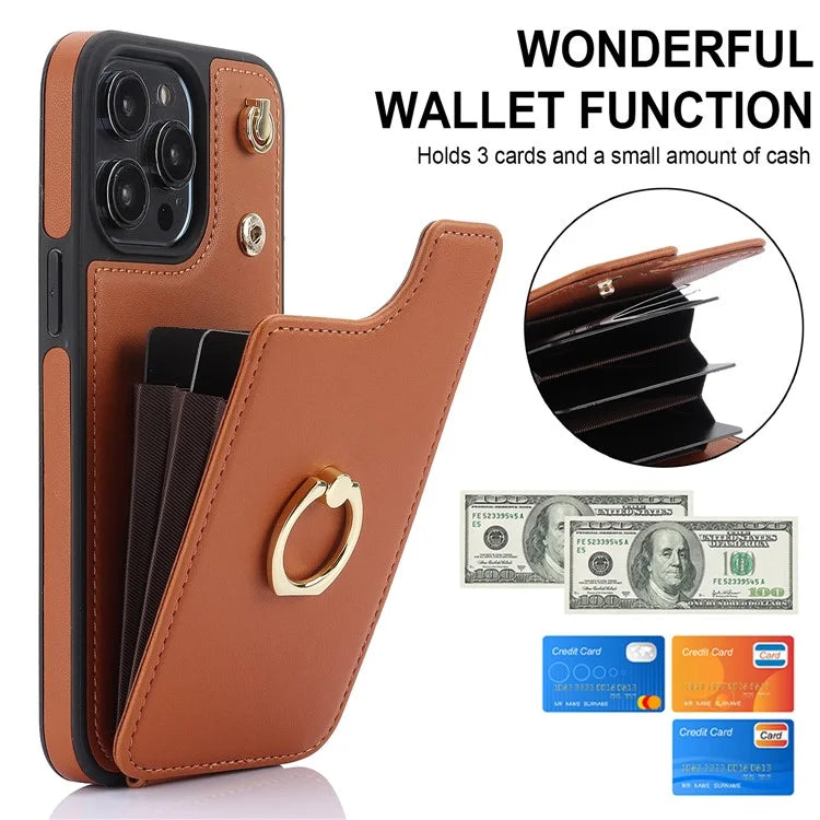 For iPhone 14 Pro Cell Phone Case PU Leather+TPU Anti-scratch Card Holder Kickstand Back Cover