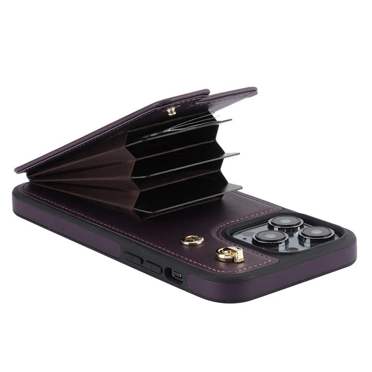 For iPhone 14 Pro Cell Phone Case PU Leather+TPU Anti-scratch Card Holder Kickstand Back Cover