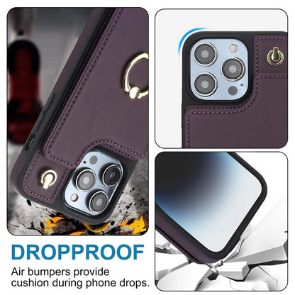 For iPhone 14 Pro Cell Phone Case PU Leather+TPU Anti-scratch Card Holder Kickstand Back Cover