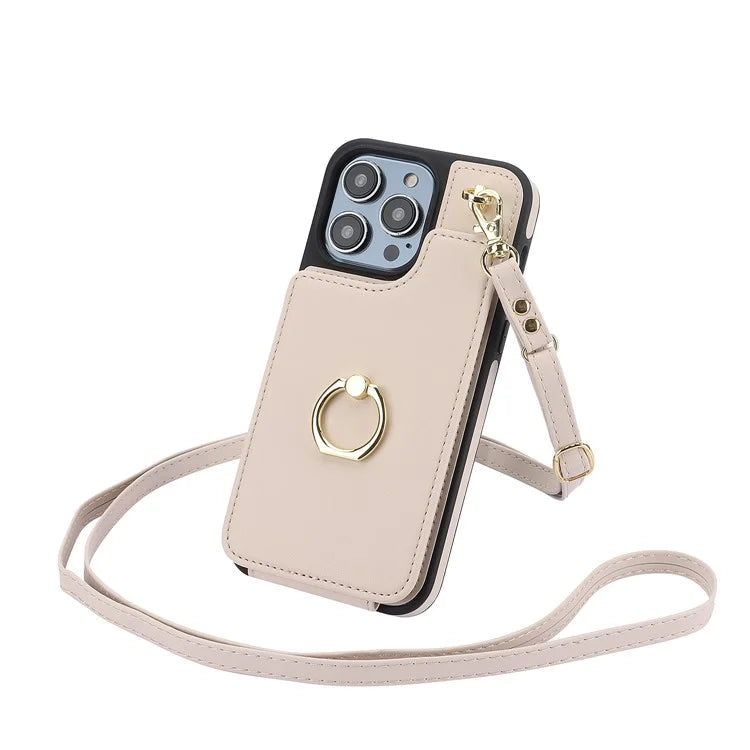 For iPhone 14 Pro Cell Phone Case PU Leather+TPU Anti-scratch Card Holder Kickstand Back Cover