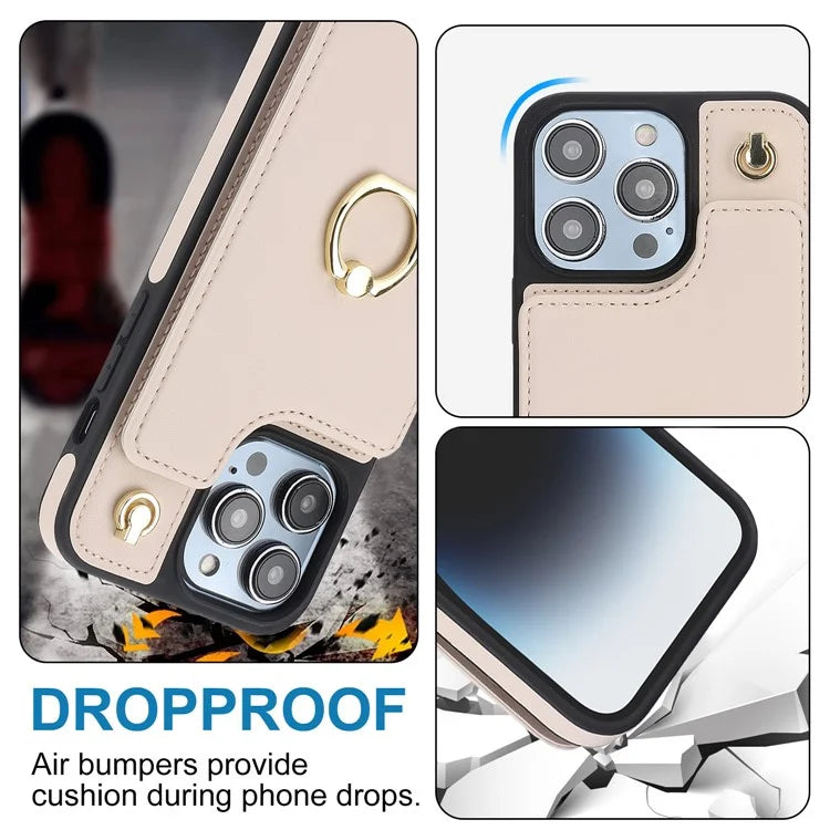 For iPhone 14 Pro Cell Phone Case PU Leather+TPU Anti-scratch Card Holder Kickstand Back Cover