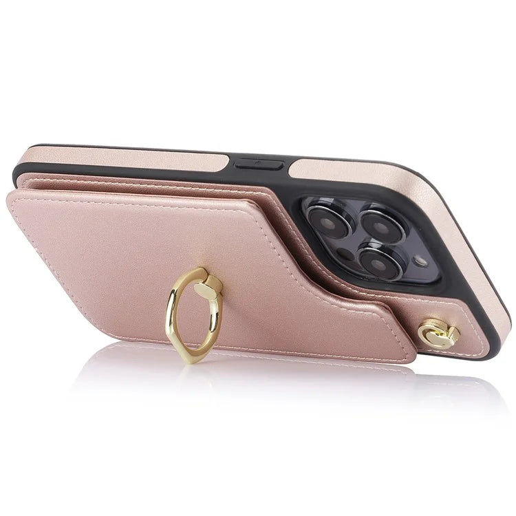 For iPhone 14 Pro Cell Phone Case PU Leather+TPU Anti-scratch Card Holder Kickstand Back Cover
