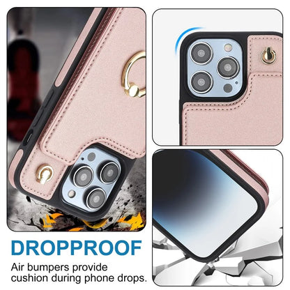 For iPhone 14 Pro Cell Phone Case PU Leather+TPU Anti-scratch Card Holder Kickstand Back Cover