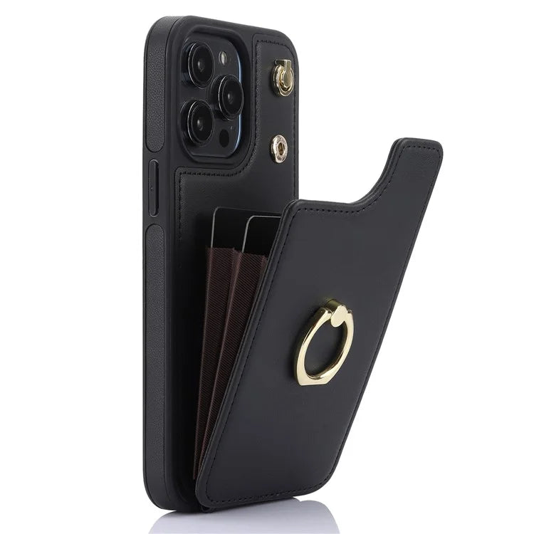 For iPhone 13 Pro Max 6.7 inch Cell Phone Case Crossbody PU Leather+TPU Ring Holder Kickstand Shell