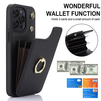 For iPhone 13 Pro Max 6.7 inch Cell Phone Case Crossbody PU Leather+TPU Ring Holder Kickstand Shell
