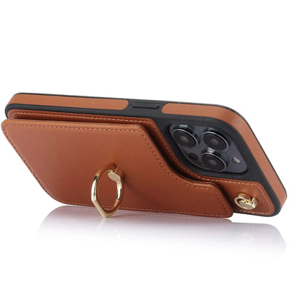For iPhone 13 Pro Max 6.7 inch Cell Phone Case Crossbody PU Leather+TPU Ring Holder Kickstand Shell