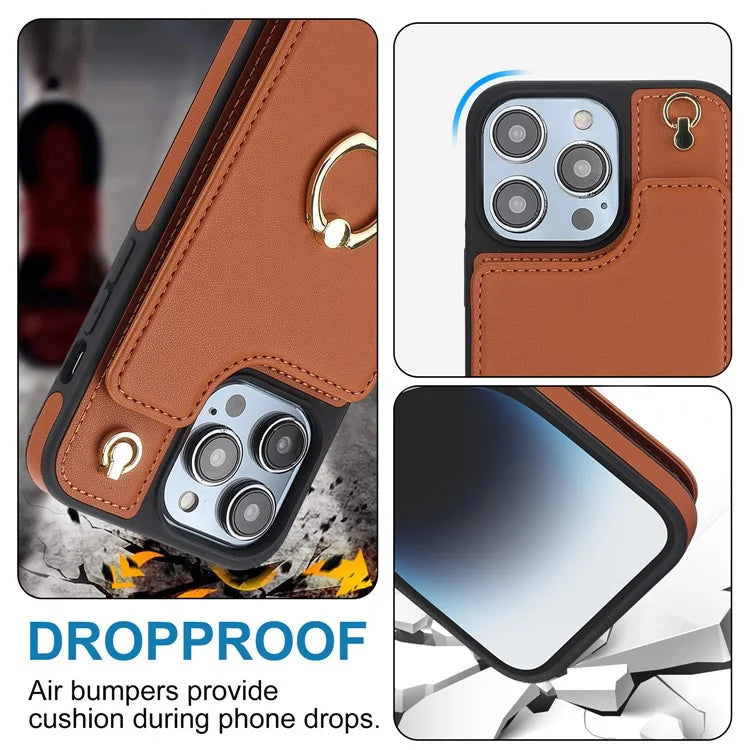 For iPhone 13 Pro Max 6.7 inch Cell Phone Case Crossbody PU Leather+TPU Ring Holder Kickstand Shell
