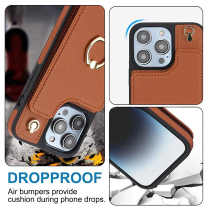 For iPhone 13 Pro Max 6.7 inch Cell Phone Case Crossbody PU Leather+TPU Ring Holder Kickstand Shell