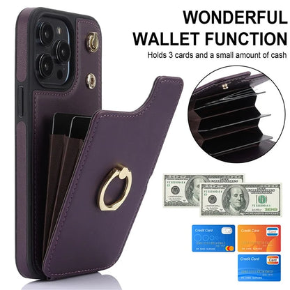 For iPhone 13 Pro Max 6.7 inch Cell Phone Case Crossbody PU Leather+TPU Ring Holder Kickstand Shell
