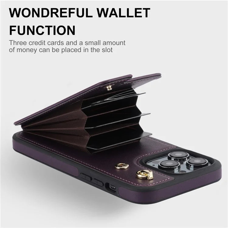 For iPhone 13 Pro Max 6.7 inch Cell Phone Case Crossbody PU Leather+TPU Ring Holder Kickstand Shell