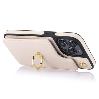 For iPhone 13 Pro Max 6.7 inch Cell Phone Case Crossbody PU Leather+TPU Ring Holder Kickstand Shell