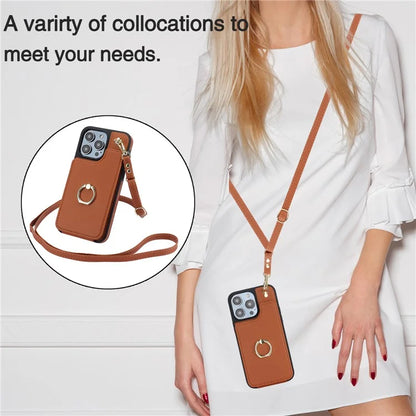 TPU+PU Leather Case for iPhone 13 Pro 6.1 inch Shell Crossbody Card Holder Kickstand Phone Cover