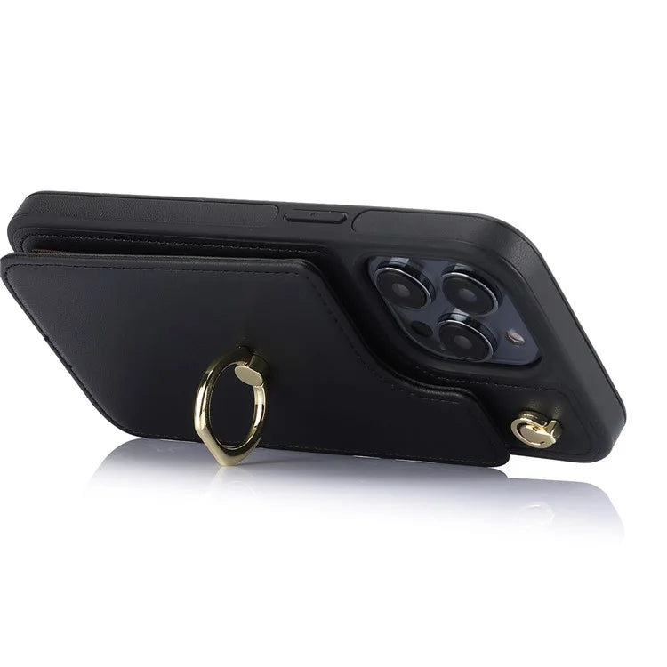 TPU+PU Leather Case for iPhone 13 Pro 6.1 inch Shell Crossbody Card Holder Kickstand Phone Cover