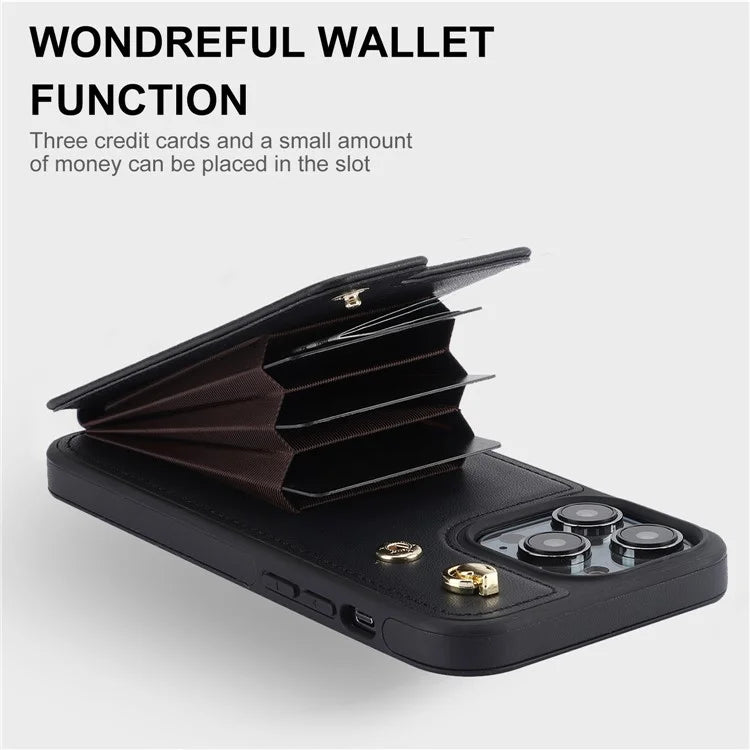 TPU+PU Leather Case for iPhone 13 Pro 6.1 inch Shell Crossbody Card Holder Kickstand Phone Cover