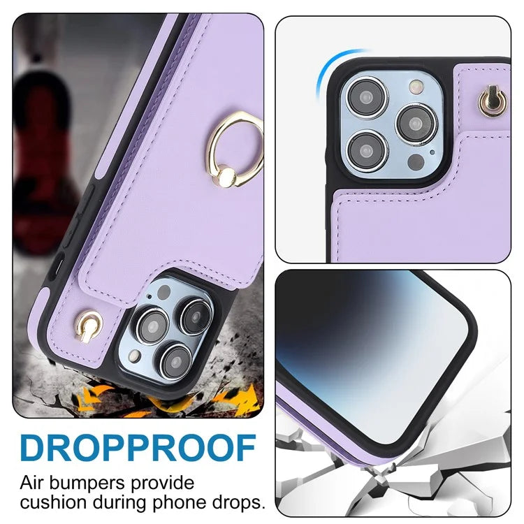 TPU+PU Leather Case for iPhone 13 Pro 6.1 inch Shell Crossbody Card Holder Kickstand Phone Cover