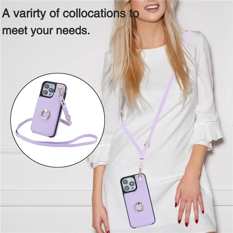 TPU+PU Leather Case for iPhone 13 Pro 6.1 inch Shell Crossbody Card Holder Kickstand Phone Cover