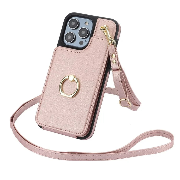 TPU+PU Leather Case for iPhone 13 Pro 6.1 inch Shell Crossbody Card Holder Kickstand Phone Cover