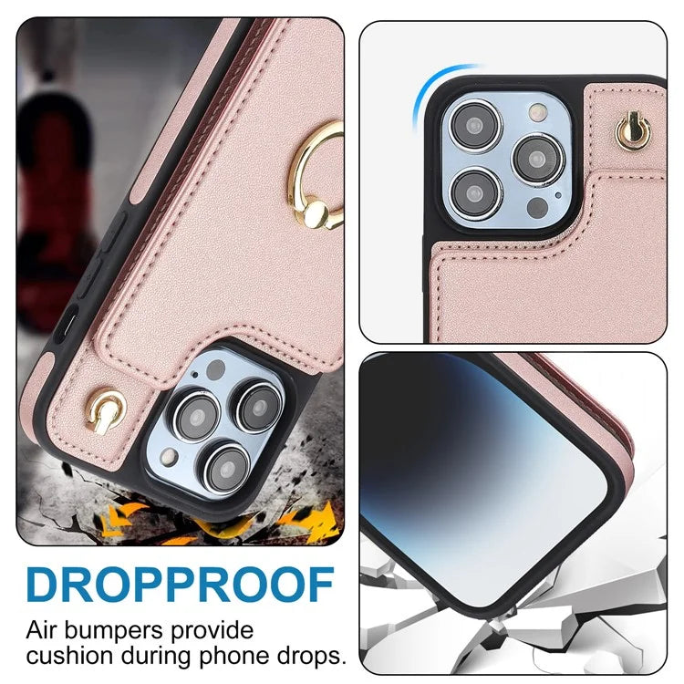 TPU+PU Leather Case for iPhone 13 Pro 6.1 inch Shell Crossbody Card Holder Kickstand Phone Cover