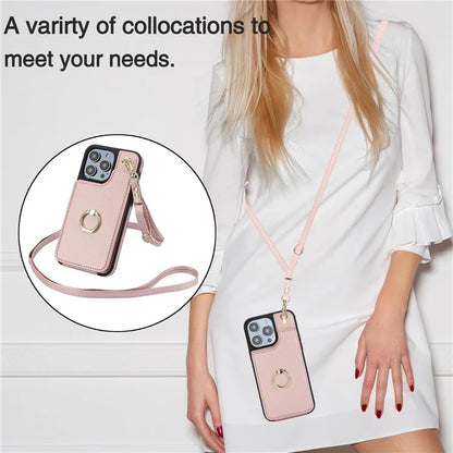 TPU+PU Leather Case for iPhone 13 Pro 6.1 inch Shell Crossbody Card Holder Kickstand Phone Cover