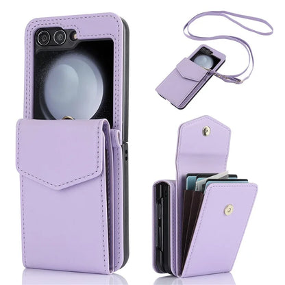 For Samsung Galaxy Z Flip5 5G Crossbody Case RFID Blocking  PU Leather Phone Cover