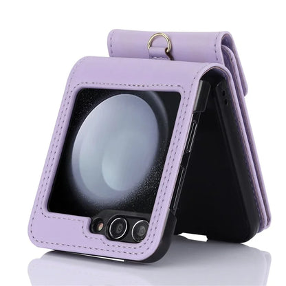 For Samsung Galaxy Z Flip5 5G Crossbody Case RFID Blocking  PU Leather Phone Cover