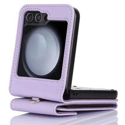 For Samsung Galaxy Z Flip5 5G Crossbody Case RFID Blocking  PU Leather Phone Cover