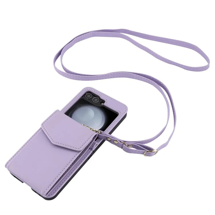 For Samsung Galaxy Z Flip5 5G Crossbody Case RFID Blocking  PU Leather Phone Cover