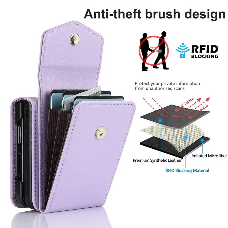 For Samsung Galaxy Z Flip5 5G Crossbody Case RFID Blocking  PU Leather Phone Cover