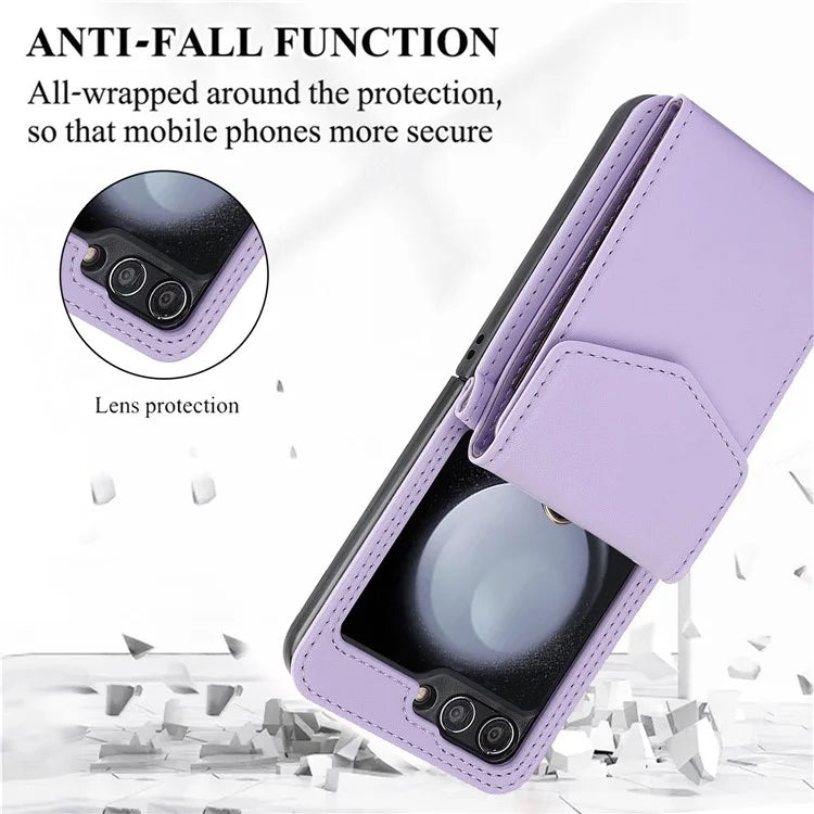 For Samsung Galaxy Z Flip5 5G Crossbody Case RFID Blocking  PU Leather Phone Cover