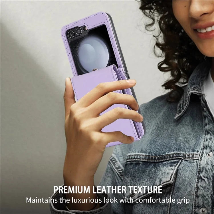 For Samsung Galaxy Z Flip5 5G Crossbody Case RFID Blocking  PU Leather Phone Cover