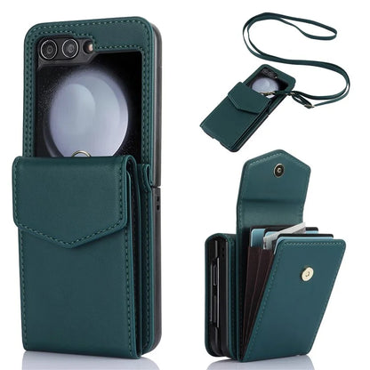 For Samsung Galaxy Z Flip5 5G Crossbody Case RFID Blocking  PU Leather Phone Cover