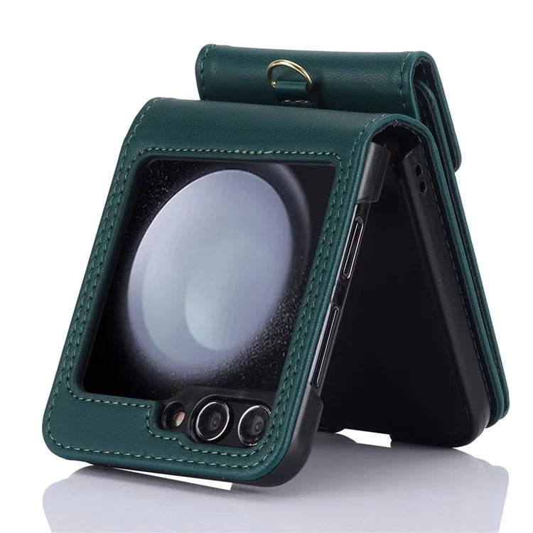 For Samsung Galaxy Z Flip5 5G Crossbody Case RFID Blocking  PU Leather Phone Cover
