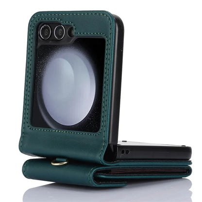 For Samsung Galaxy Z Flip5 5G Crossbody Case RFID Blocking  PU Leather Phone Cover