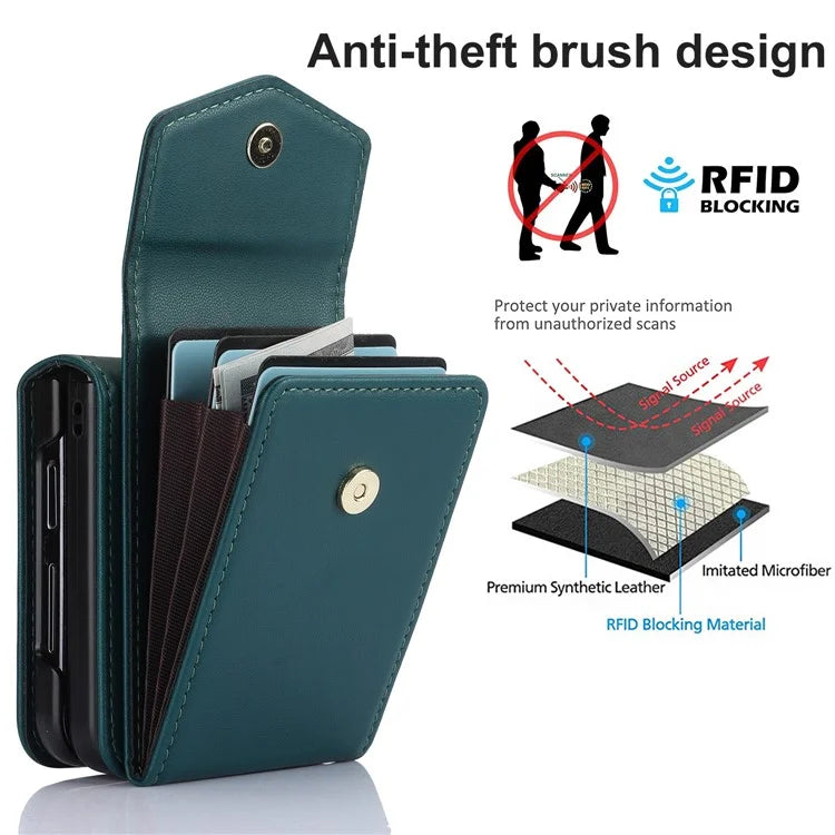 For Samsung Galaxy Z Flip5 5G Crossbody Case RFID Blocking  PU Leather Phone Cover