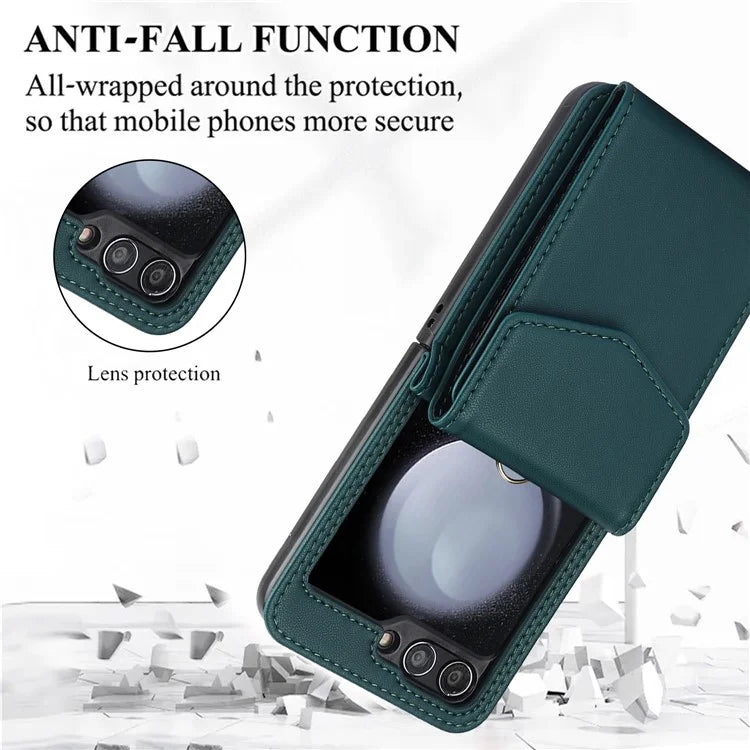 For Samsung Galaxy Z Flip5 5G Crossbody Case RFID Blocking  PU Leather Phone Cover