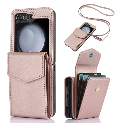 For Samsung Galaxy Z Flip5 5G Crossbody Case RFID Blocking  PU Leather Phone Cover