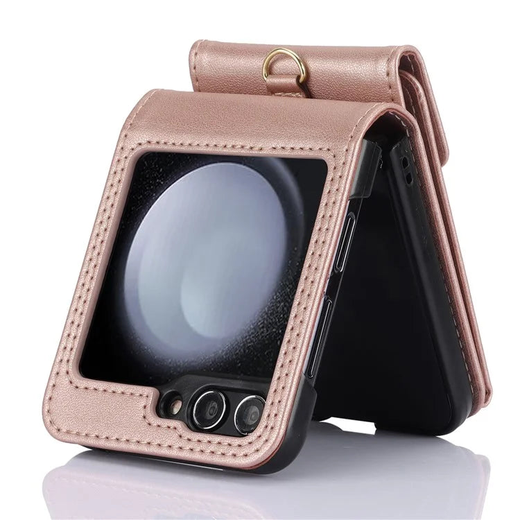 For Samsung Galaxy Z Flip5 5G Crossbody Case RFID Blocking  PU Leather Phone Cover