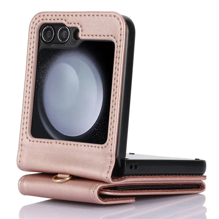 For Samsung Galaxy Z Flip5 5G Crossbody Case RFID Blocking  PU Leather Phone Cover