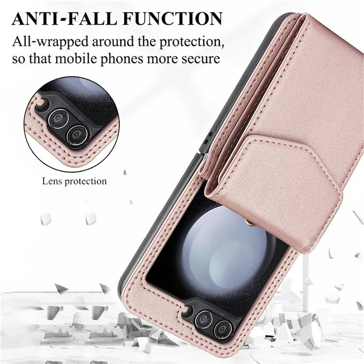 For Samsung Galaxy Z Flip5 5G Crossbody Case RFID Blocking  PU Leather Phone Cover