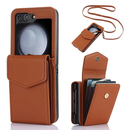For Samsung Galaxy Z Flip5 5G Crossbody Case RFID Blocking  PU Leather Phone Cover