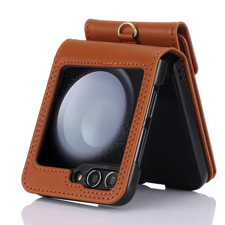 For Samsung Galaxy Z Flip5 5G Crossbody Case RFID Blocking  PU Leather Phone Cover