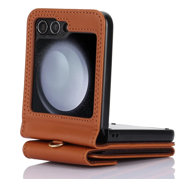 For Samsung Galaxy Z Flip5 5G Crossbody Case RFID Blocking  PU Leather Phone Cover