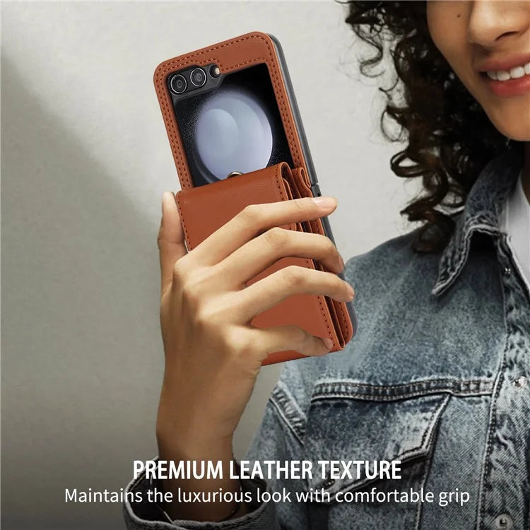 For Samsung Galaxy Z Flip5 5G Crossbody Case RFID Blocking  PU Leather Phone Cover