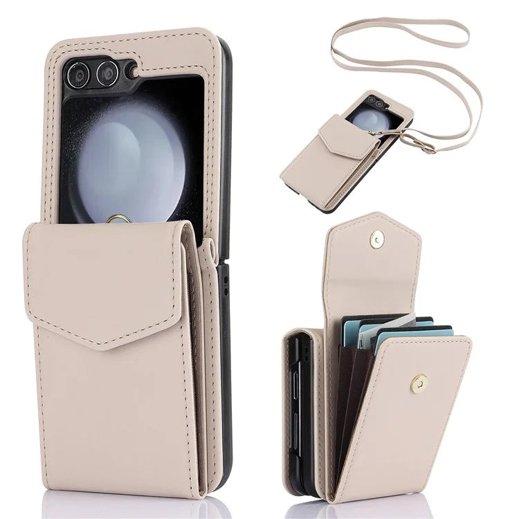 For Samsung Galaxy Z Flip5 5G Crossbody Case RFID Blocking  PU Leather Phone Cover