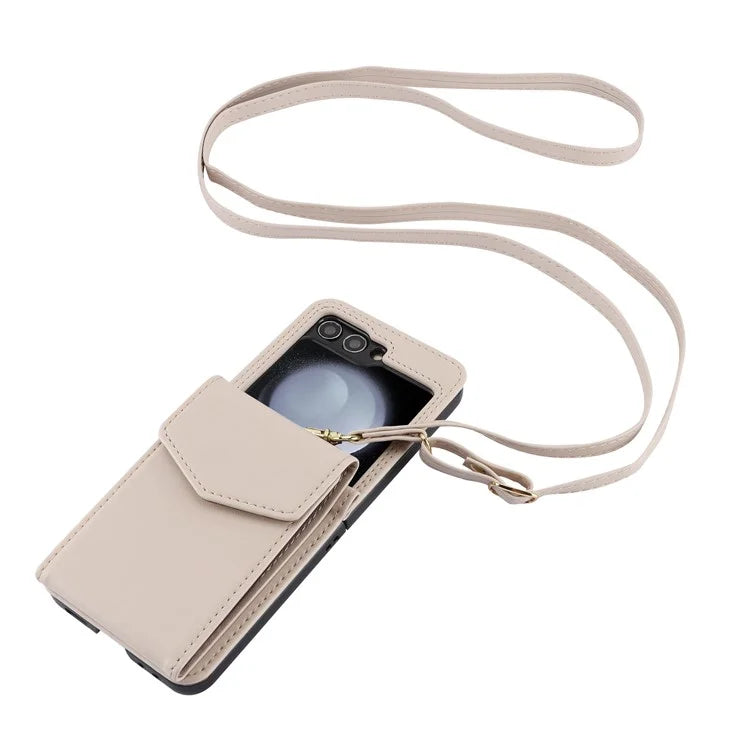 For Samsung Galaxy Z Flip5 5G Crossbody Case RFID Blocking  PU Leather Phone Cover