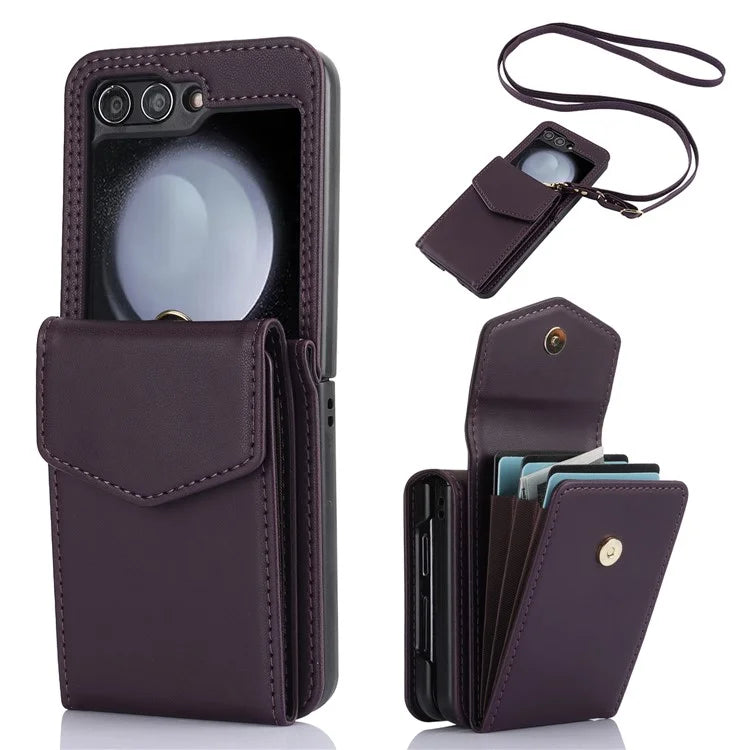 For Samsung Galaxy Z Flip5 5G Crossbody Case RFID Blocking  PU Leather Phone Cover