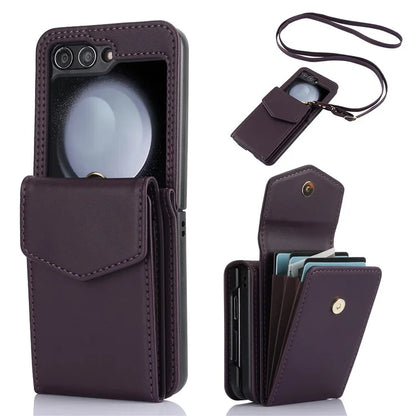 For Samsung Galaxy Z Flip5 5G Crossbody Case RFID Blocking  PU Leather Phone Cover