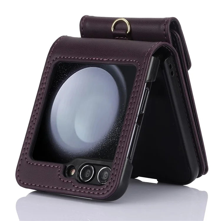 For Samsung Galaxy Z Flip5 5G Crossbody Case RFID Blocking  PU Leather Phone Cover